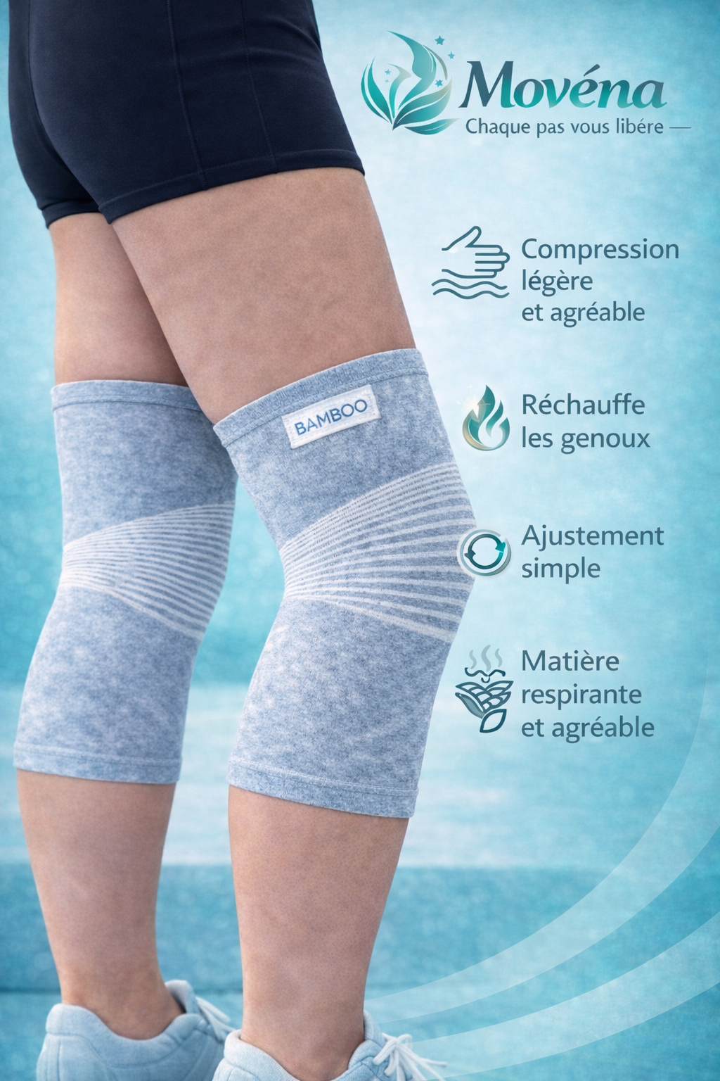 Movéna - Genouillère de Compression en Bambou pour Soulager les douleurs du Genou