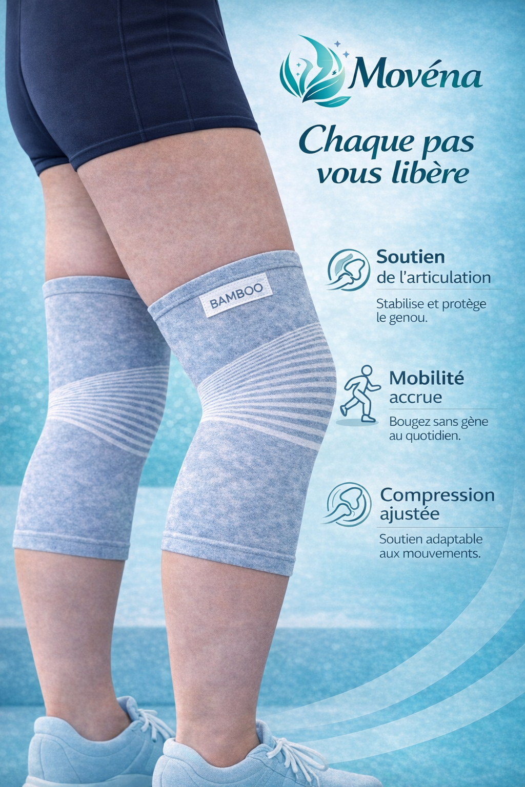 Movéna - Genouillère de Compression en Bambou pour Soulager les douleurs du Genou